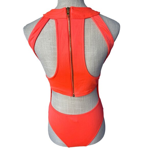 Glamazon Halter Neck Orange Bodysuit With Back Zipper Cutout S - Picture 4 of 9